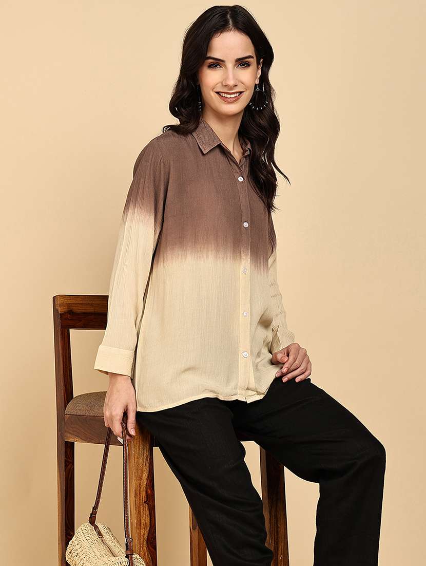 women ombre collared long sleeve shirt