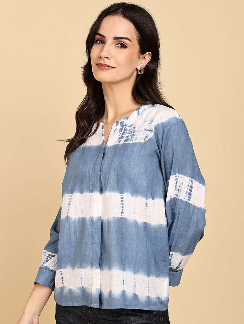 women tie & dye mandarin collar a-line top - 22364534 -  Standard Image - 1