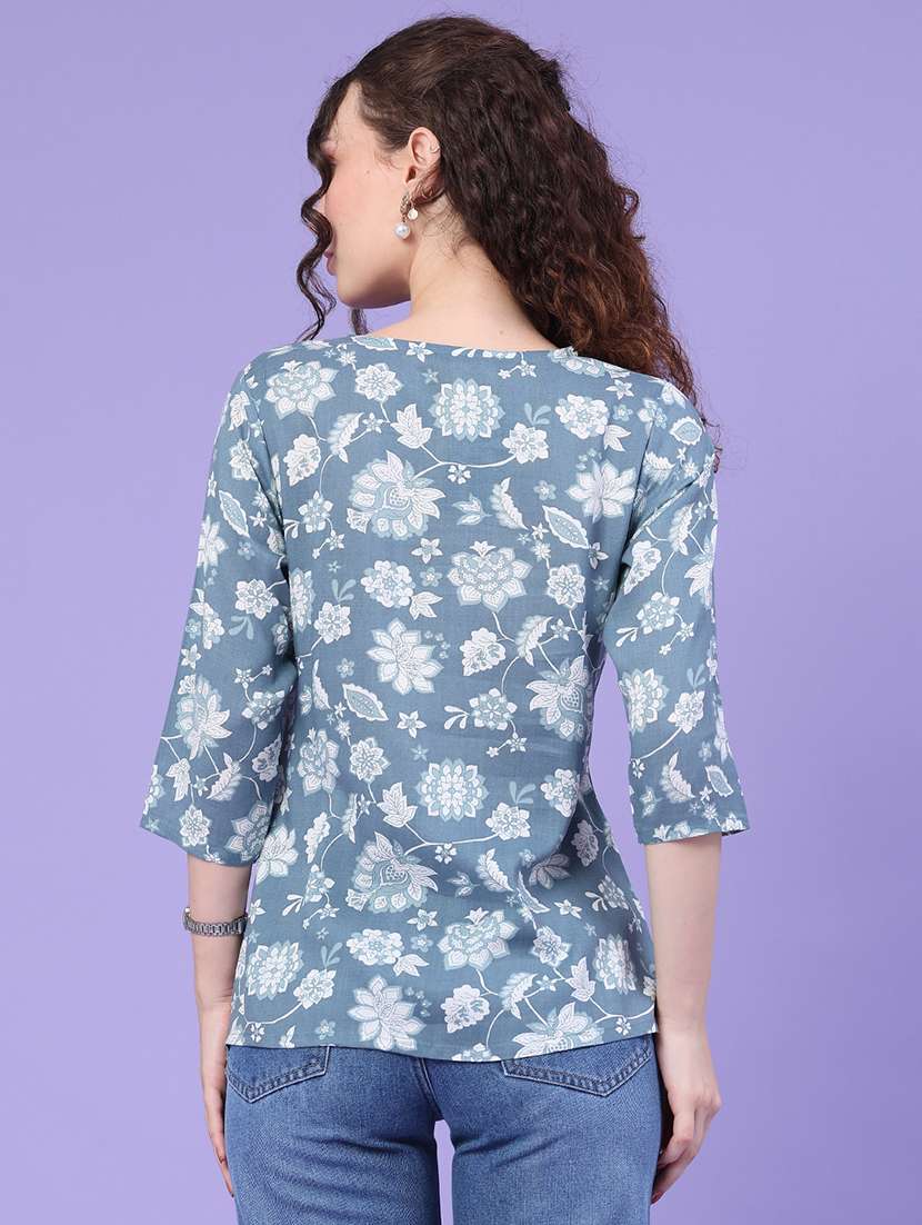 women printed round neck straight kurta - 22367376 -  Standard Image - 4