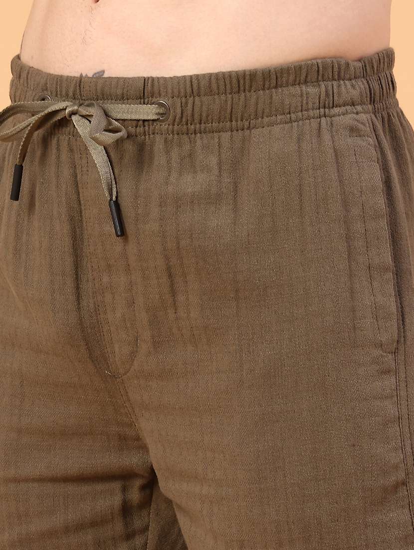 olive cotton flat front casual trousers - 22367570 -  Standard Image - 1