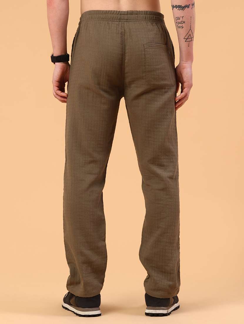 olive cotton flat front casual trousers - 22367570 -  Standard Image - 4
