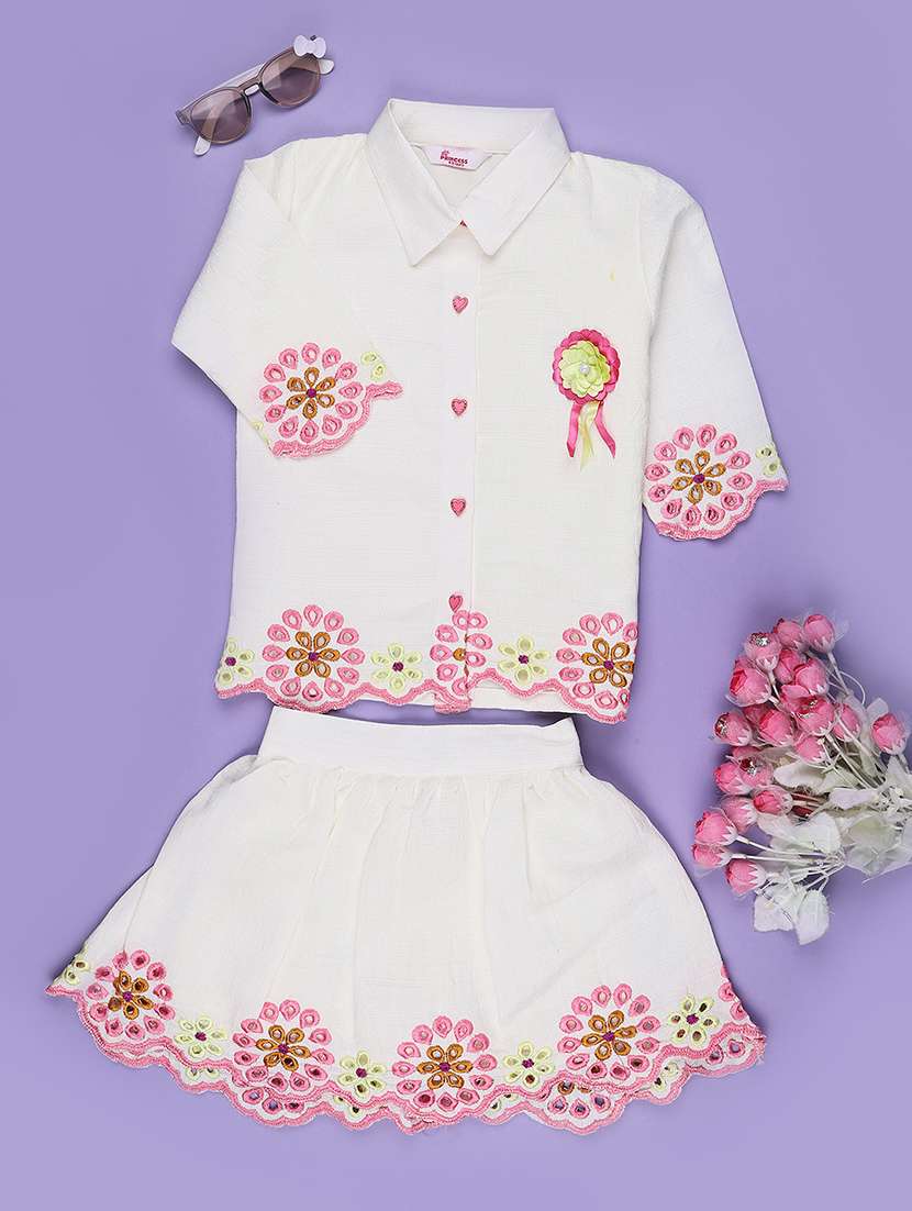 gitls embroidered short sleeves shirt and skirt co-ord set - 22368234 -  Standard Image - 1