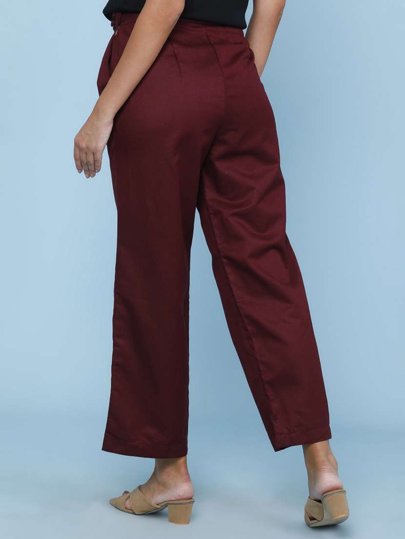 Women Solid Mid Rise Straight T Rouser - 22368235 -  Standard Image - 4