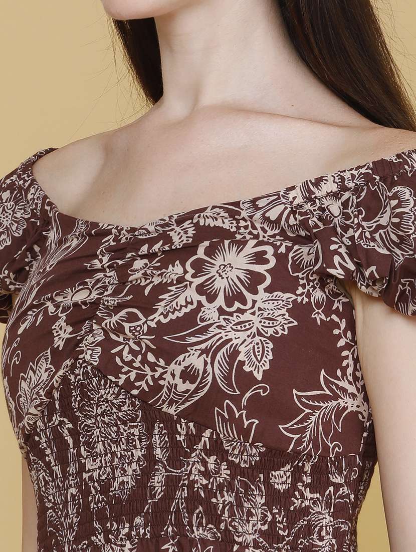 women printed off shoulder tiered dress - 22368260 -  Standard Image - 1
