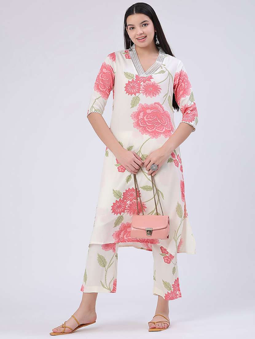 women printed three quarter sleeves ethnic co-ord set