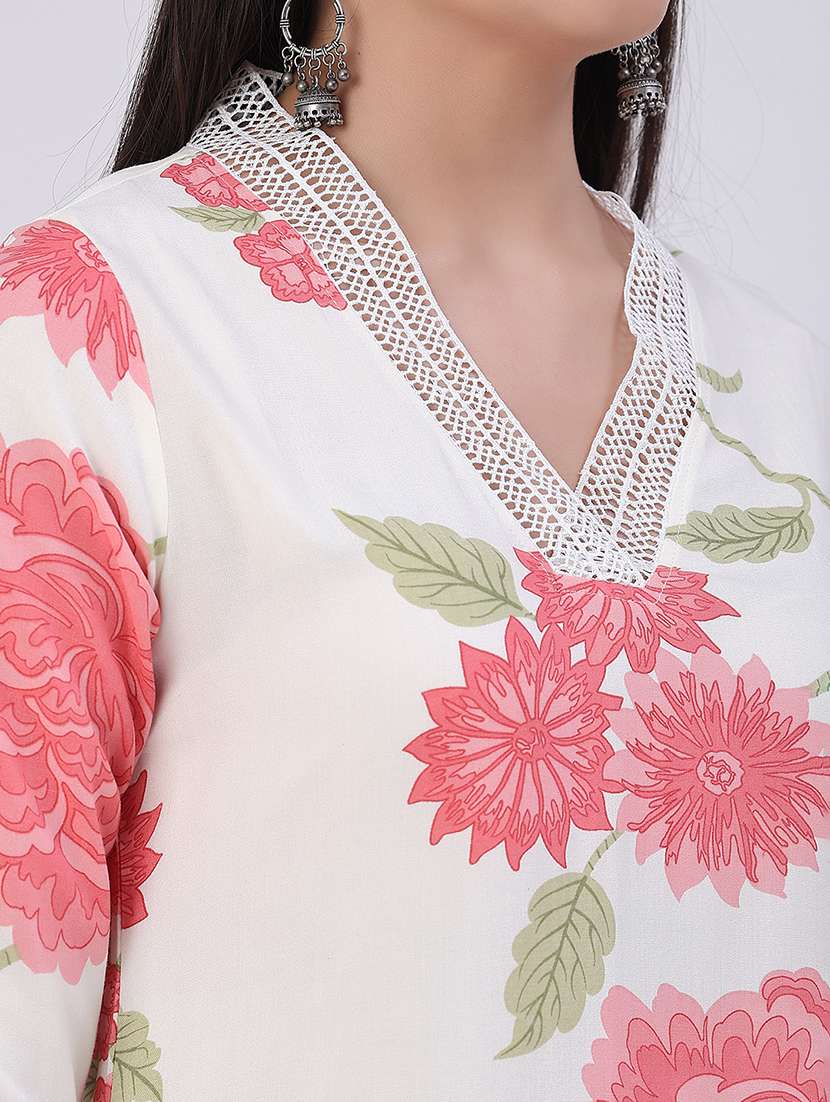 women printed three quarter sleeves ethnic co-ord set - 22368276 -  Standard Image - 1