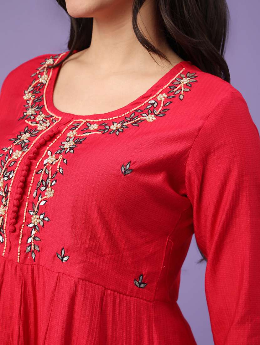 red cotton kurta pant  set - 22368284 -  Standard Image - 1
