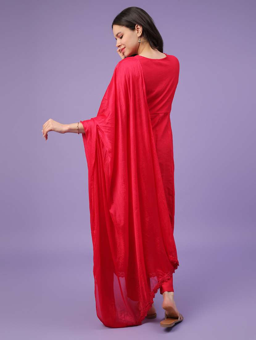 red cotton kurta pant  set - 22368284 -  Standard Image - 4