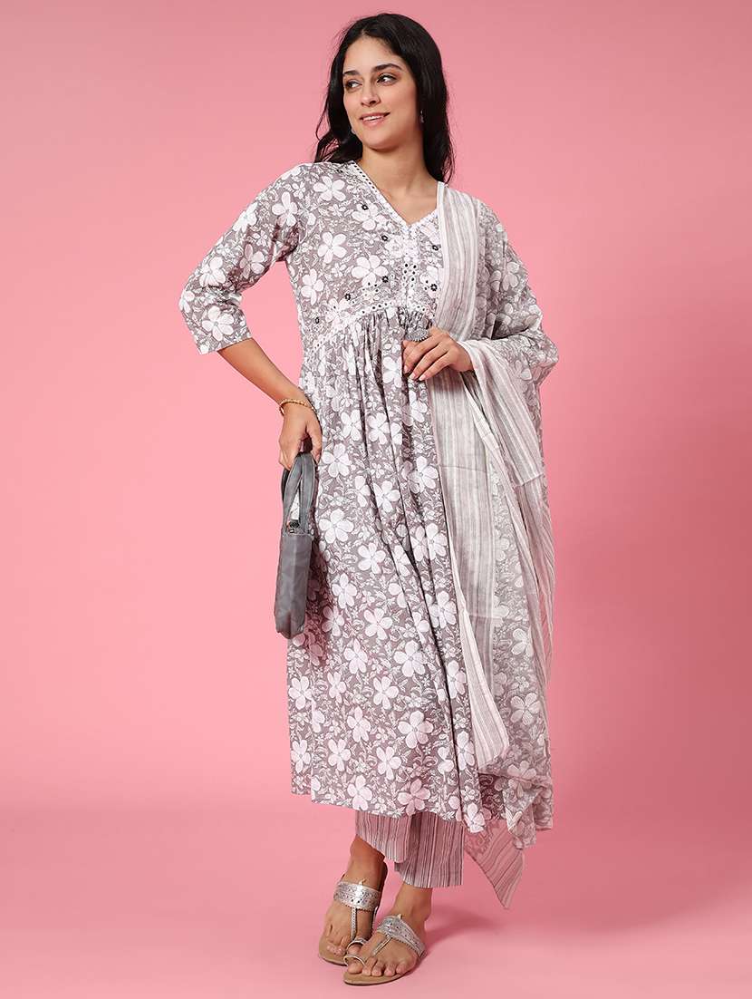 grey cotton kurta palazzo  set - 22368289 -  Standard Image - 4