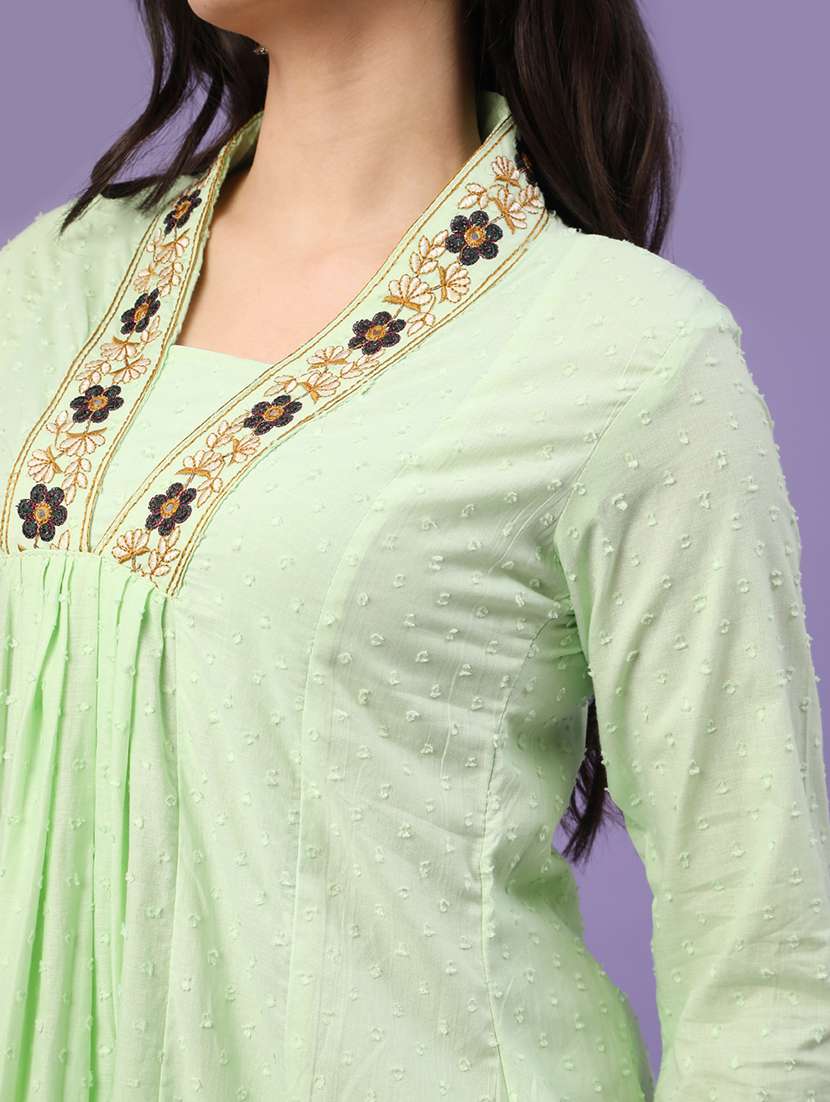 green cotton blend kurta dupatta  set - 22368301 -  Standard Image - 1