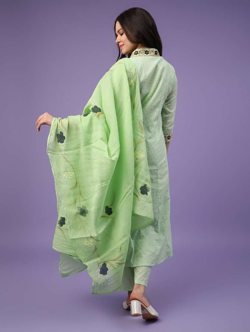 green cotton blend kurta dupatta  set - 22368301 -  Standard Image - 4
