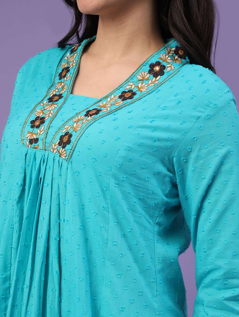 teal cotton kurta palazzo  set - 22368302 -  Standard Image - 1