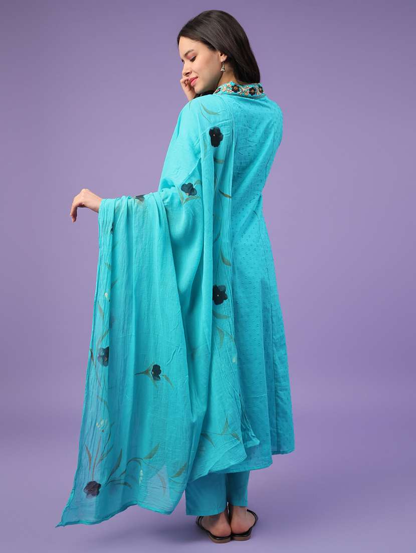 teal cotton kurta palazzo  set - 22368302 -  Standard Image - 4