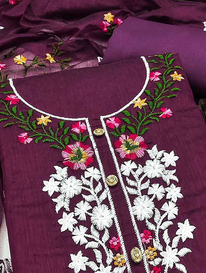 Women Solid With Work Unstitched Suit Set - 22368310 -  Standard Image - 1
