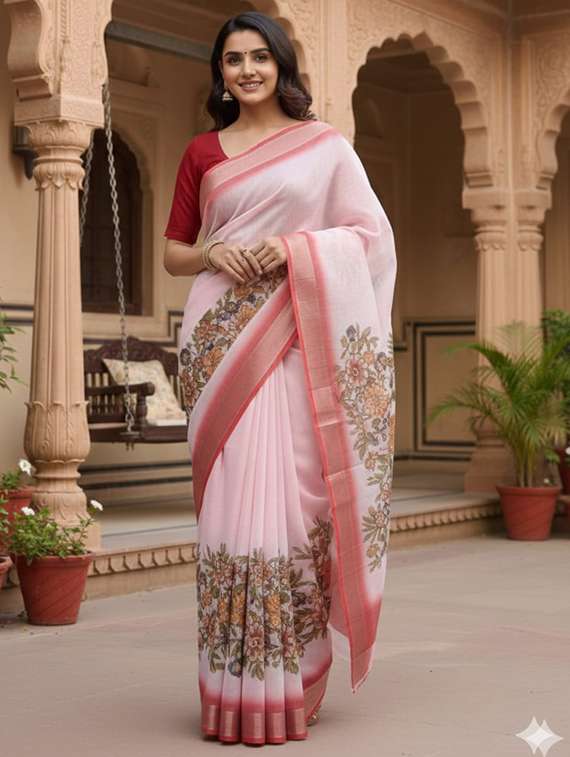 women printed casual wear saree with blouse