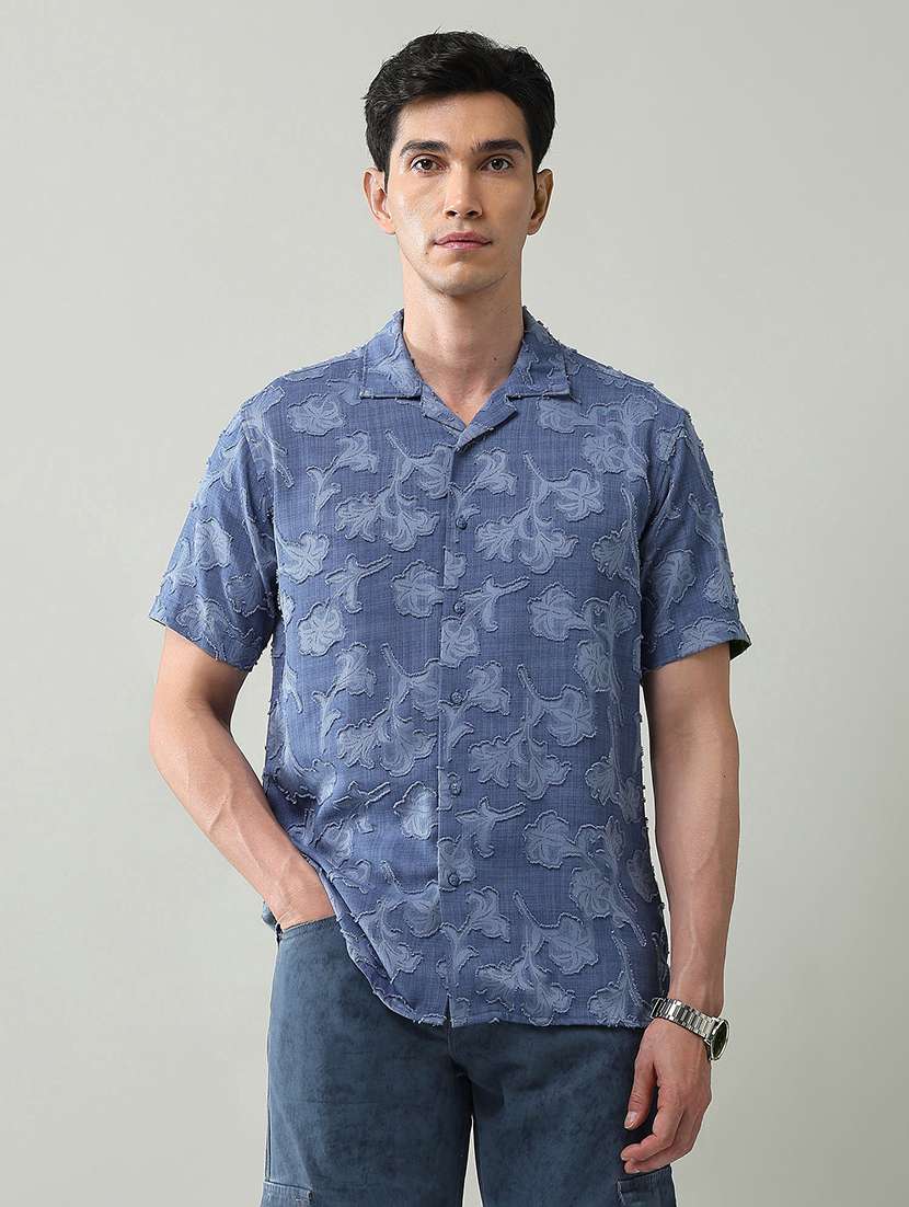Men Self Designed Collared Short Sleeve Shirt - 22368692 -  Standard Image - 1