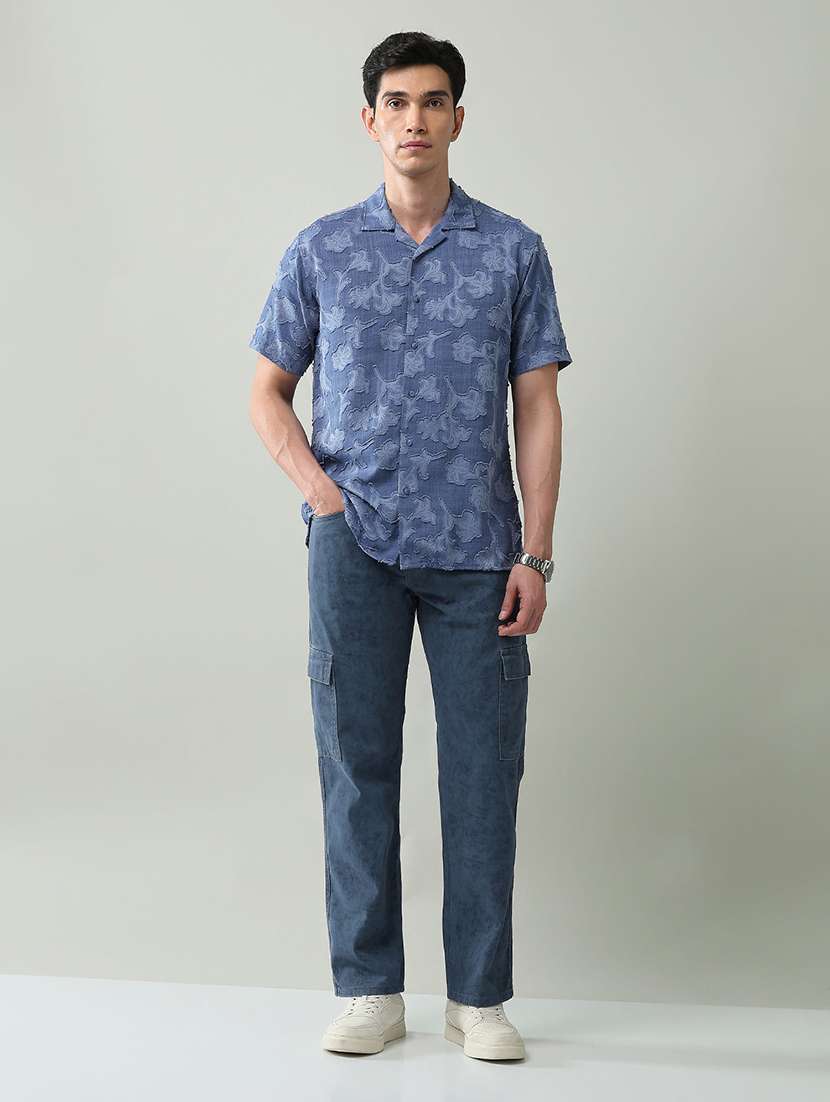 Men Self Designed Collared Short Sleeve Shirt - 22368692 -  Standard Image - 4