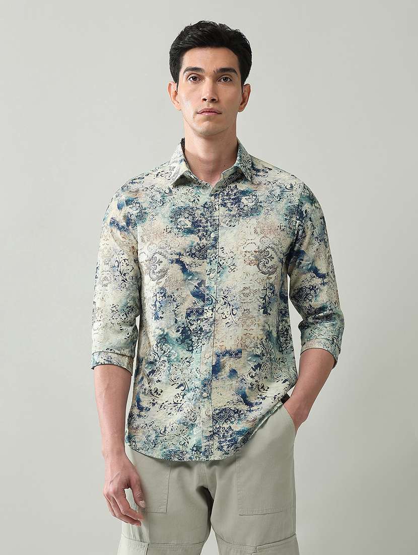 men printed collared long sleeve shirt - 22368693 -  Standard Image - 1
