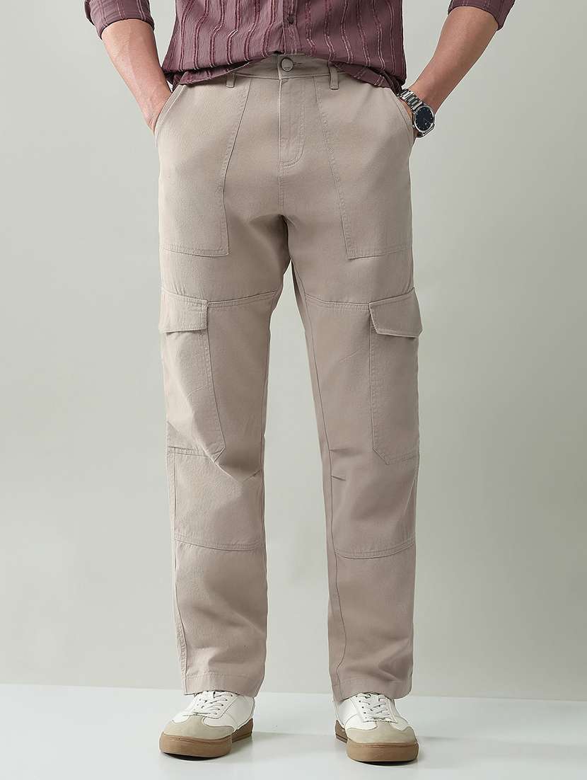 men solid mid rise regular fit cargo - 22368706 -  Standard Image - 1