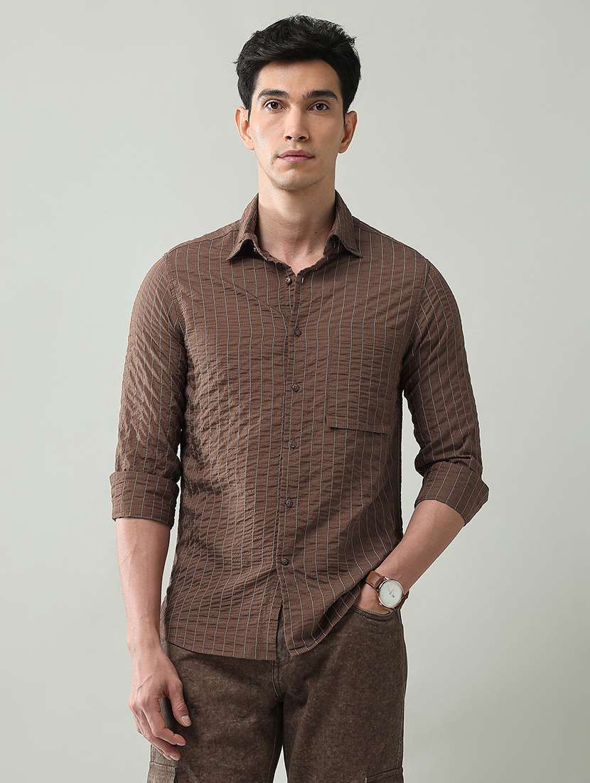 men striped collared long sleeve shirt - 22368712 -  Standard Image - 1
