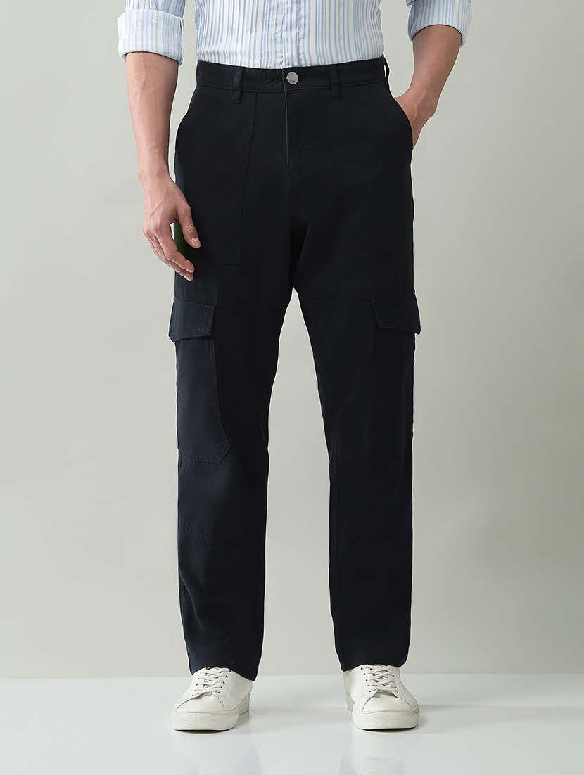 men solid mid rise regular fit cargo - 22368714 -  Standard Image - 1