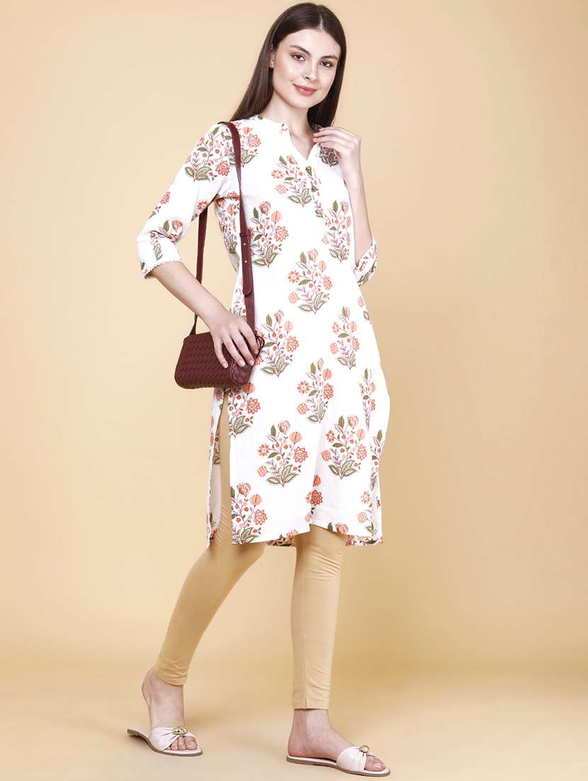 Women Printed Three Quarter Sleeves Straight Kurta - 22370906 -  Standard Image - 1