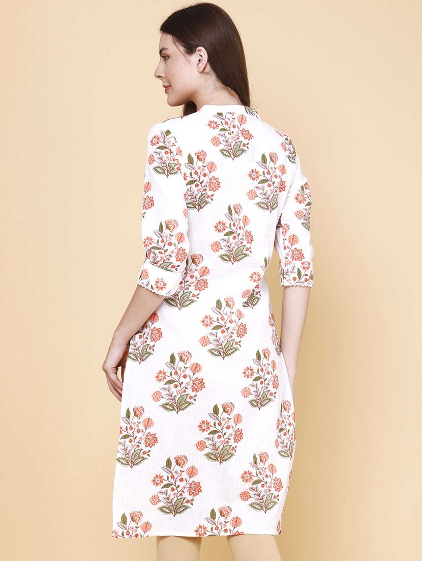 Women Printed Three Quarter Sleeves Straight Kurta - 22370906 -  Standard Image - 4