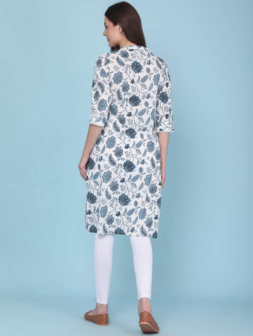 Women Printed Three Quarter Sleeves Straight Kurta - 22370907 -  Standard Image - 4