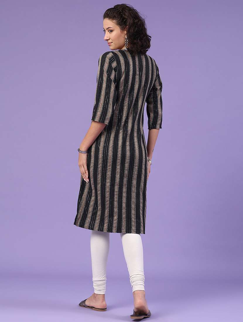 black cotton straight kurta - 22370908 -  Standard Image - 4