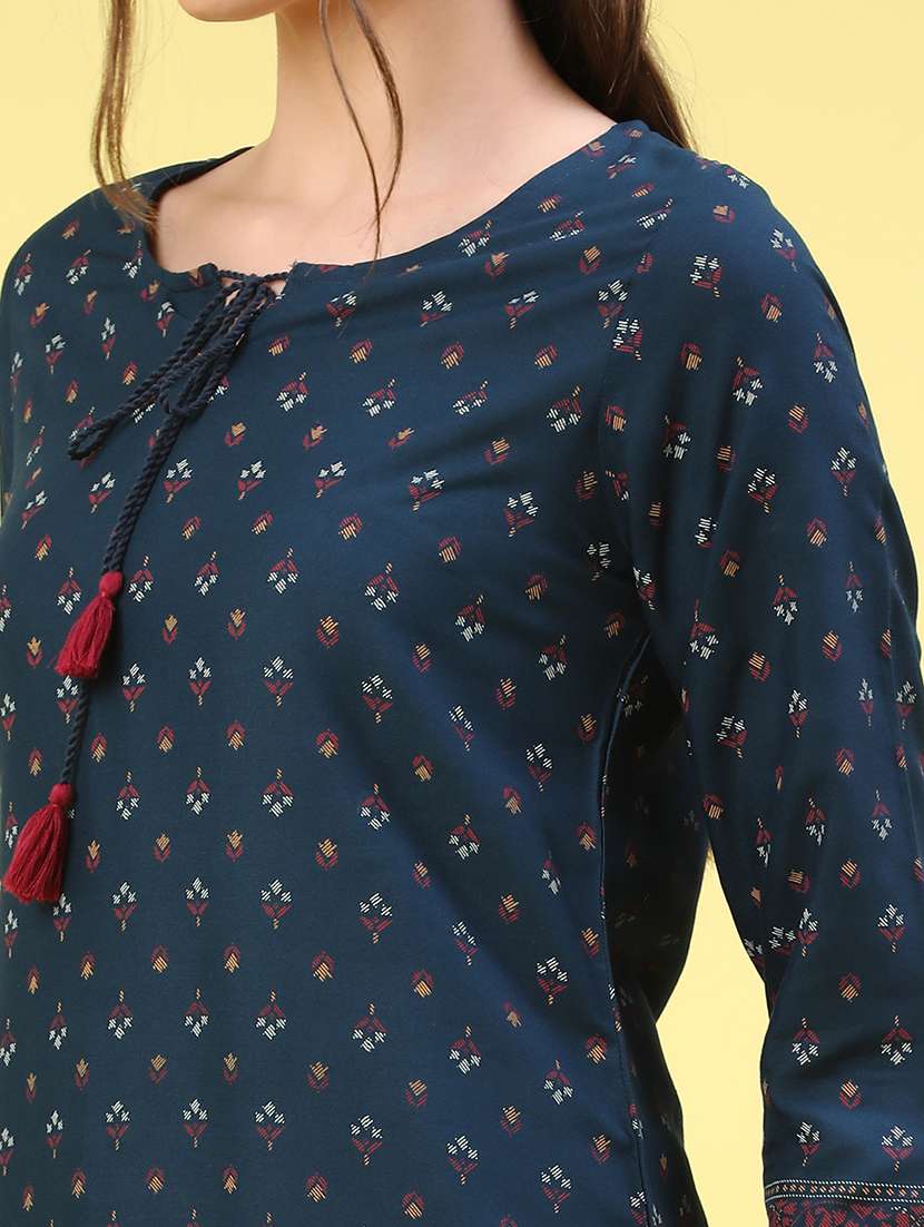 blue rayon straight kurta - 22370910 -  Standard Image - 1