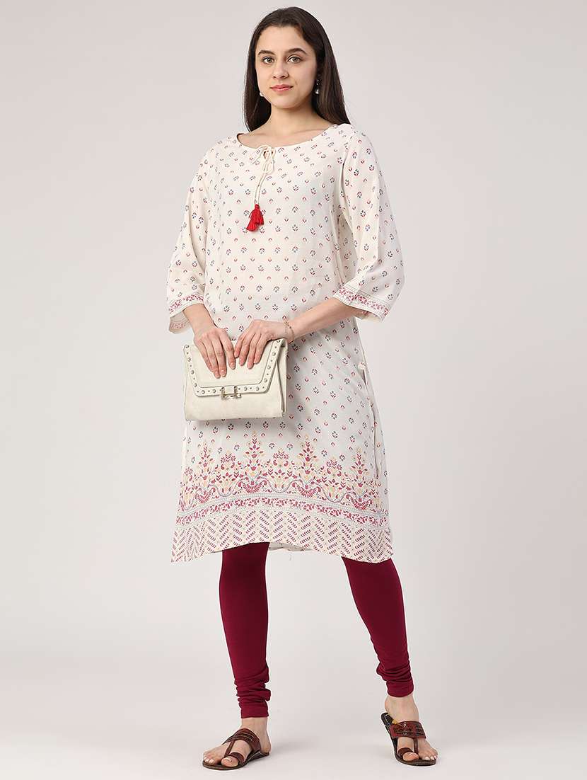 off white rayon straight kurta - 22370911 -  Standard Image - 4