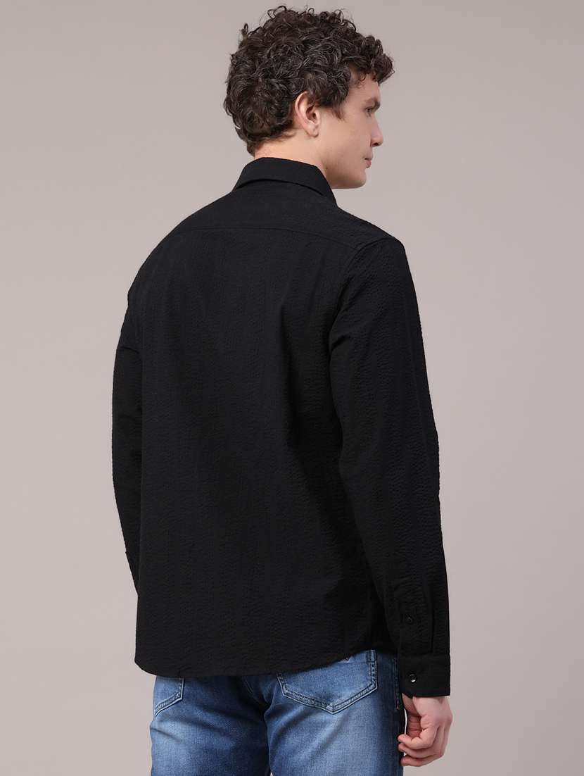 men textured long sleeve regular fit casual shirt - 22371017 -  Standard Image - 4