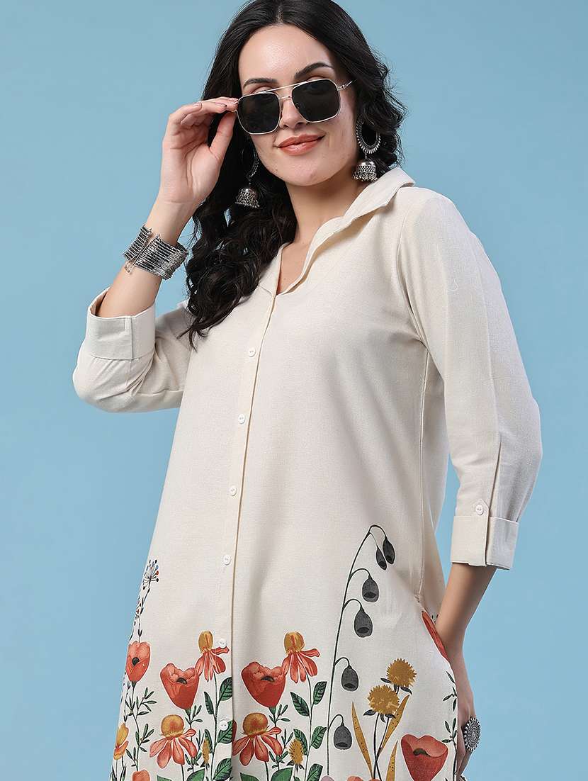 women printed collared ethnic co-ord set - 22371133 -  Standard Image - 1