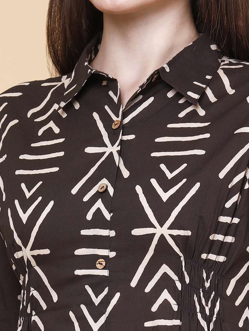 women printed collared neck a-line dress - 22371215 -  Standard Image - 1