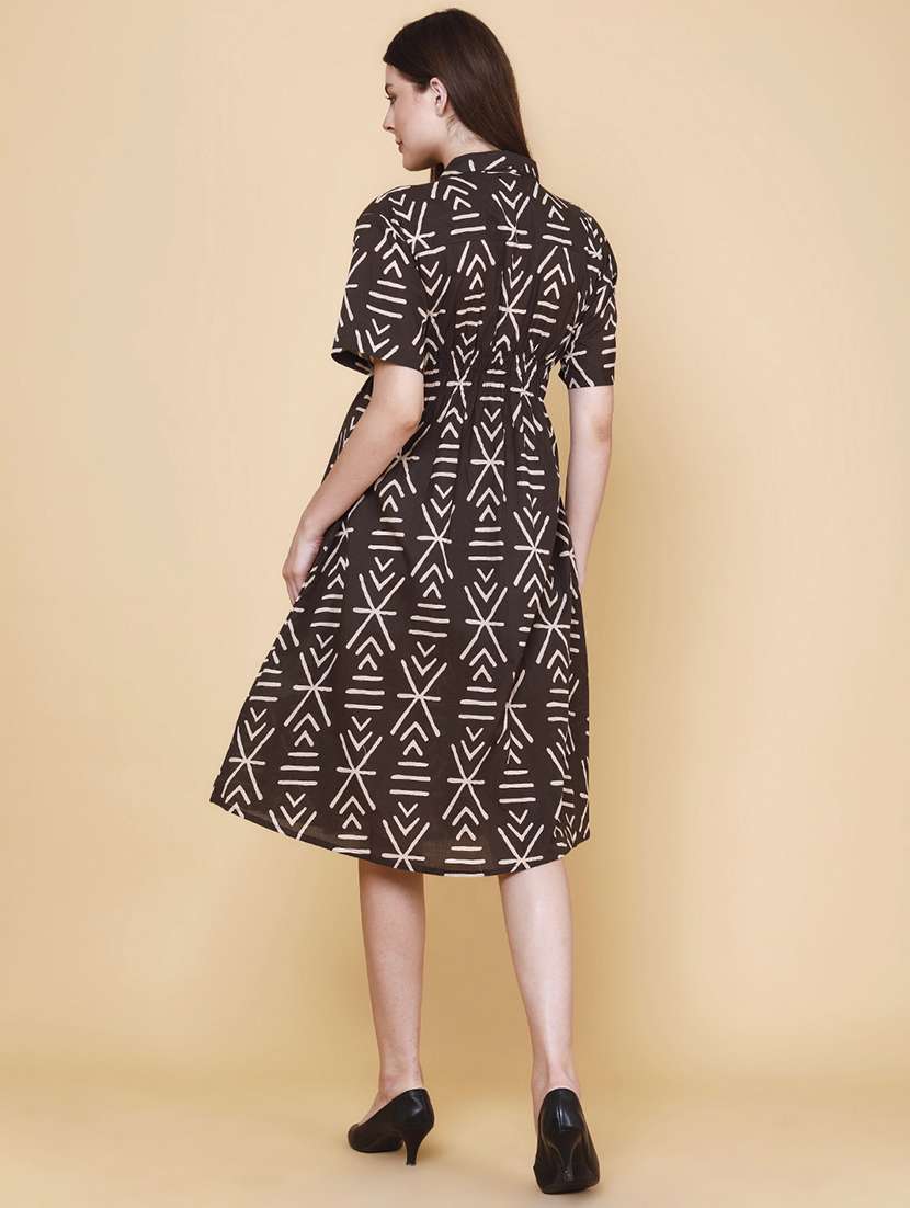 women printed collared neck a-line dress - 22371215 -  Standard Image - 4