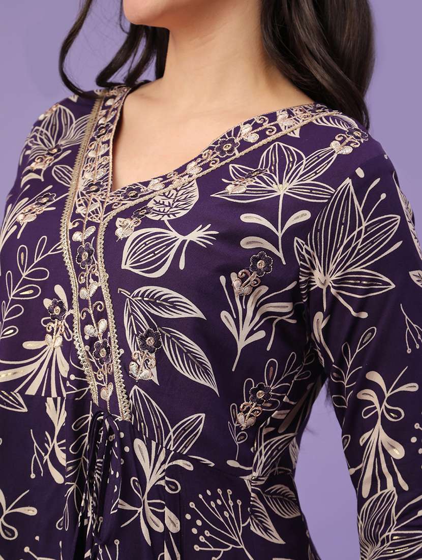 purple rayon kurta dupatta  set - 22371220 -  Standard Image - 1