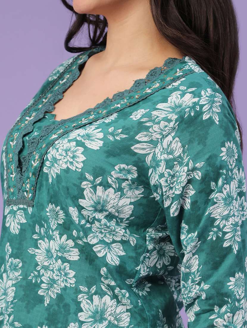 green cotton kurta palazzo  set - 22371224 -  Standard Image - 1