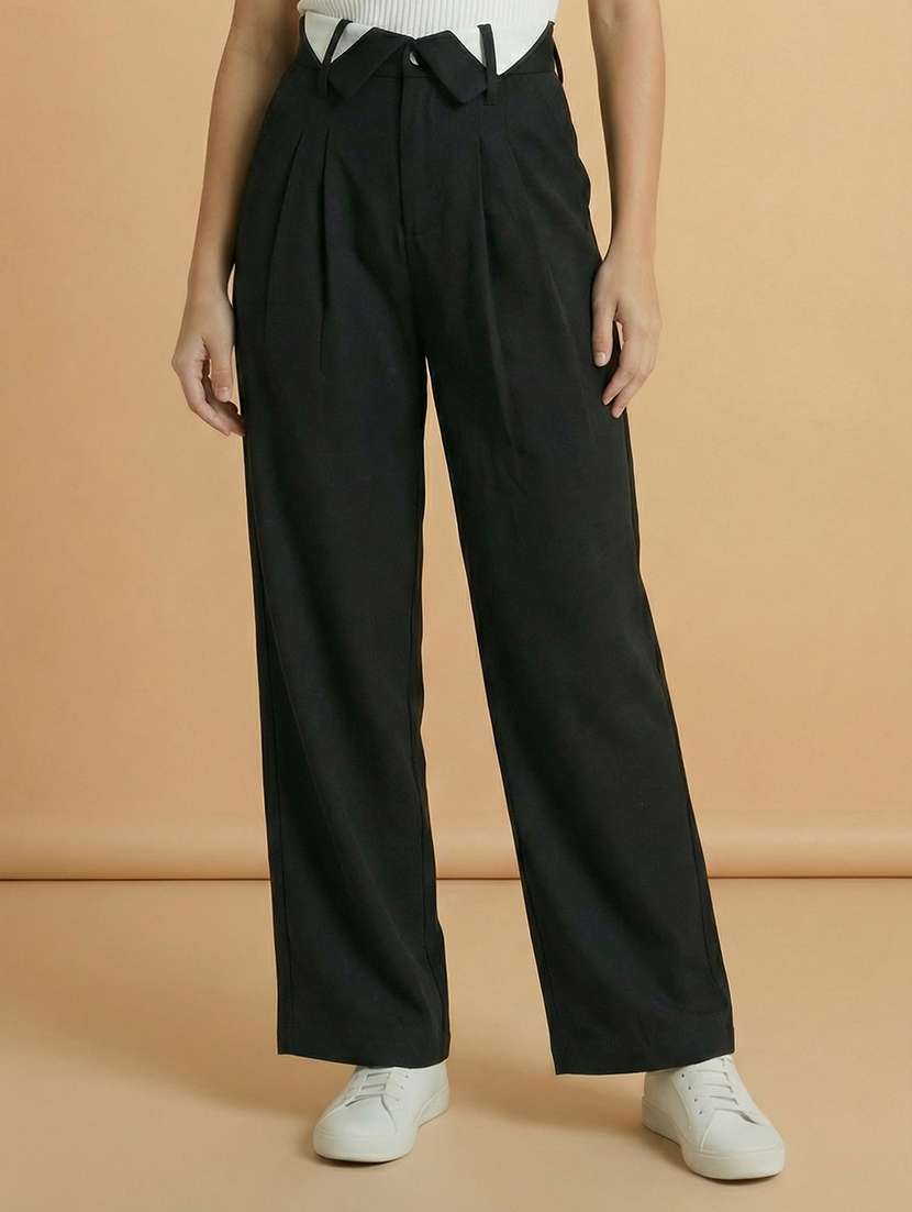 women solid high rise korean pants 