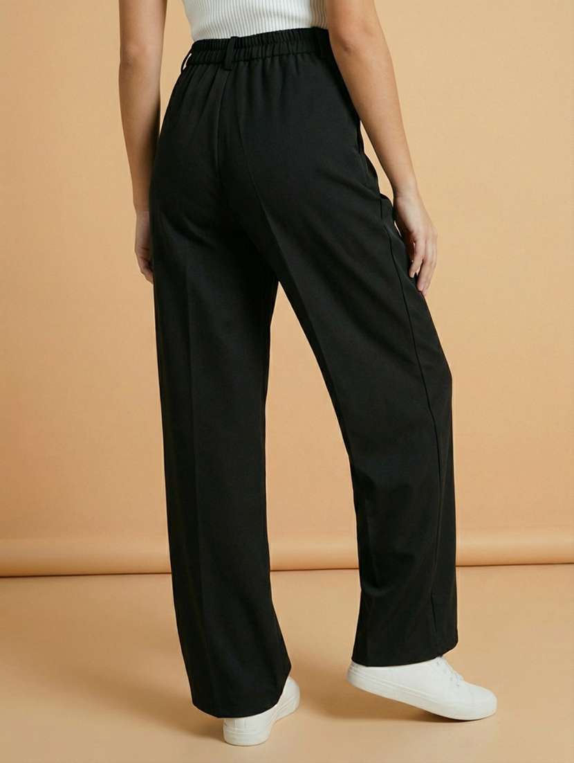 women solid high rise korean pants  - 22373323 -  Standard Image - 1