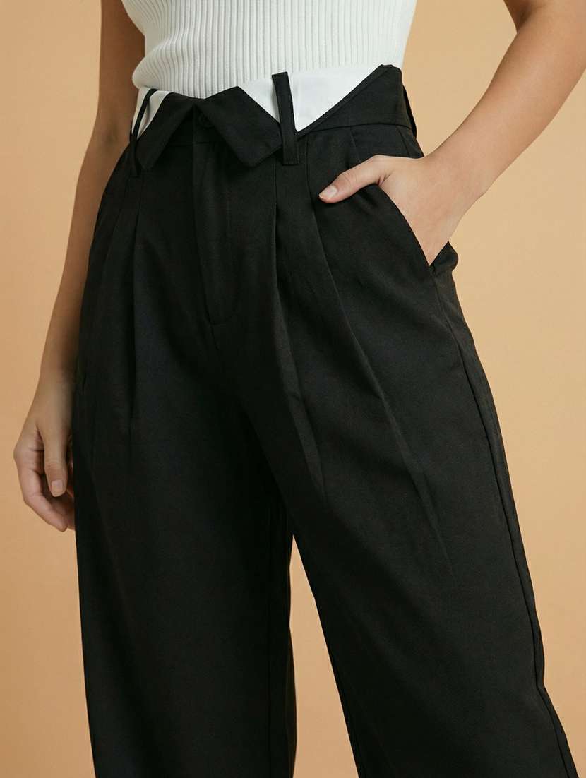 women solid high rise korean pants  - 22373323 -  Standard Image - 4