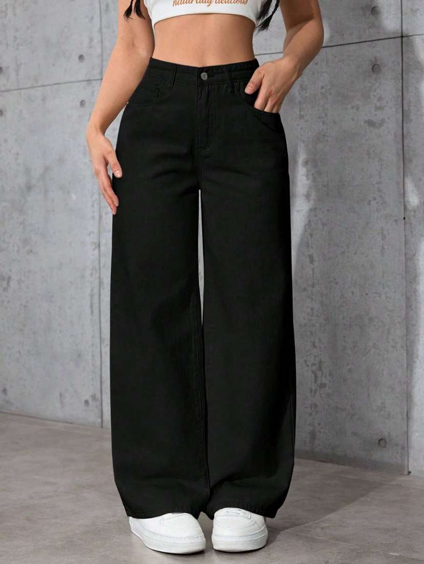 Women Solid High Rise Wide Leg Jeans - 22373337 -  Standard Image - 1