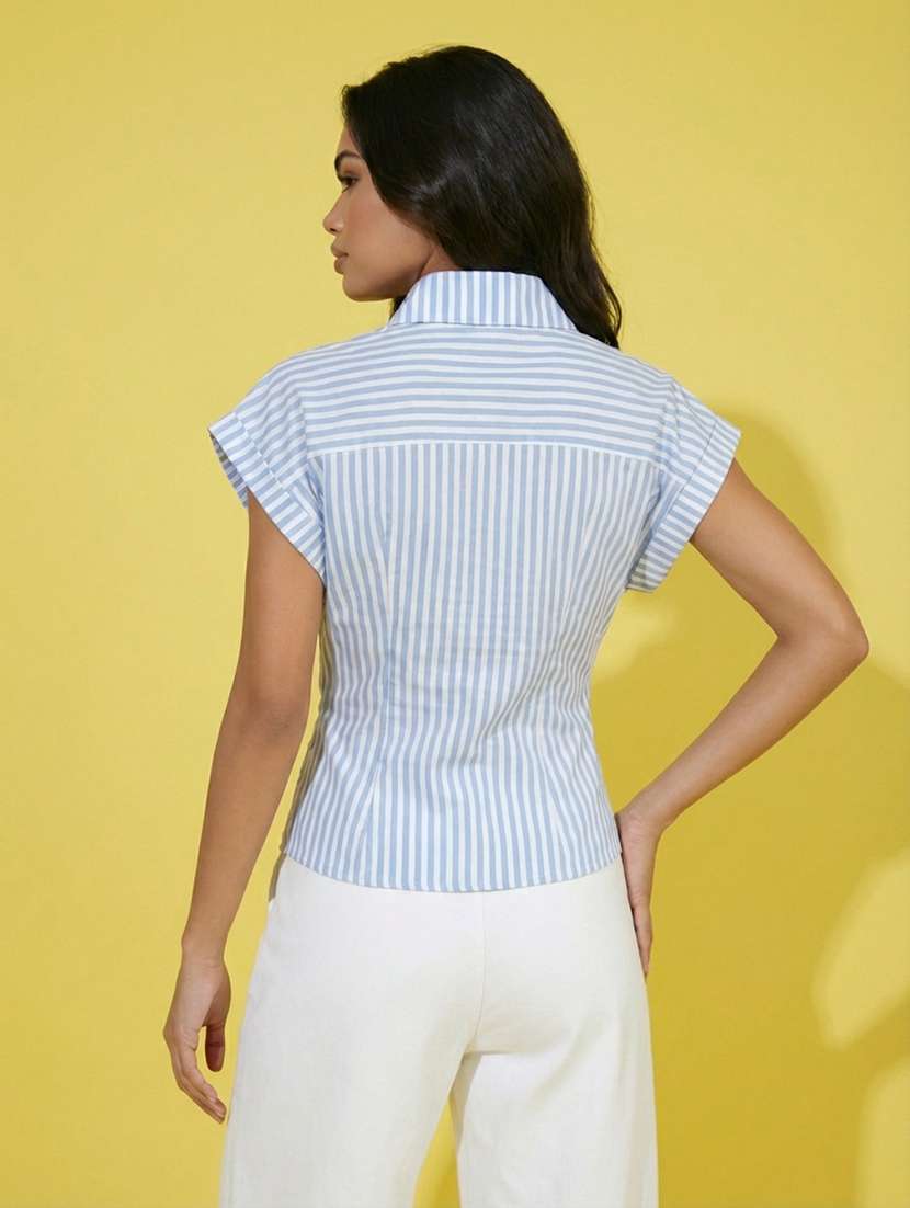 women solid collared short sleeve wrap shirt - 22373351 -  Standard Image - 1