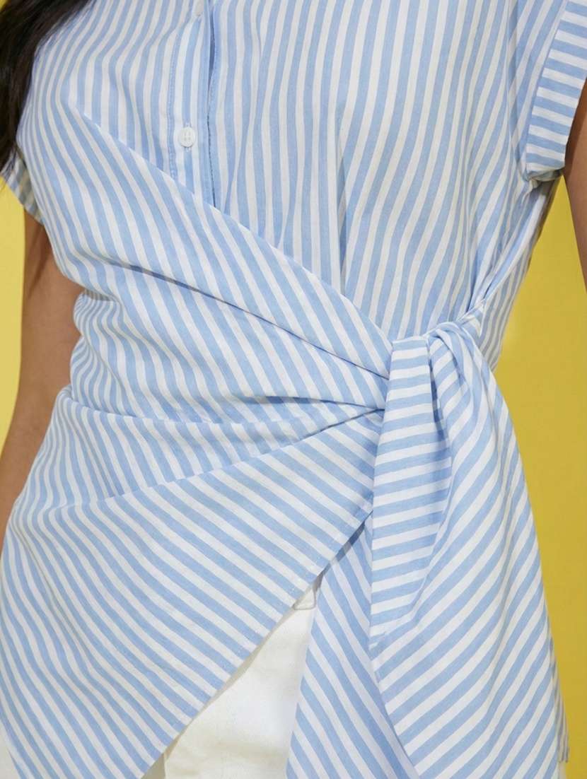 women solid collared short sleeve wrap shirt - 22373351 -  Standard Image - 4