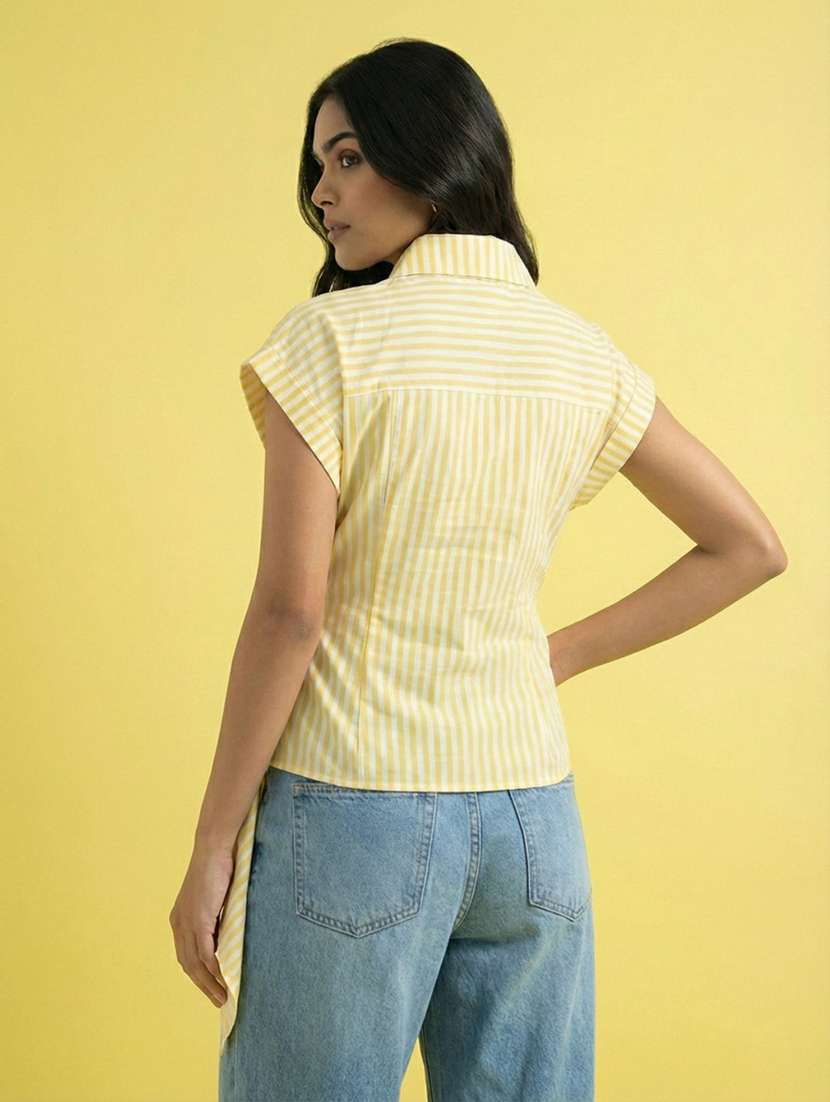 women solid collared short sleeve wrap shirt - 22373353 -  Standard Image - 1