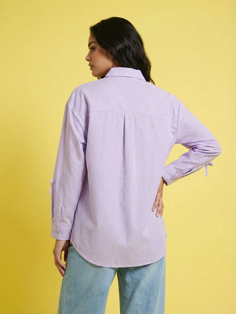 women striped collared long sleeve oversized shirt - 22373354 -  Standard Image - 1