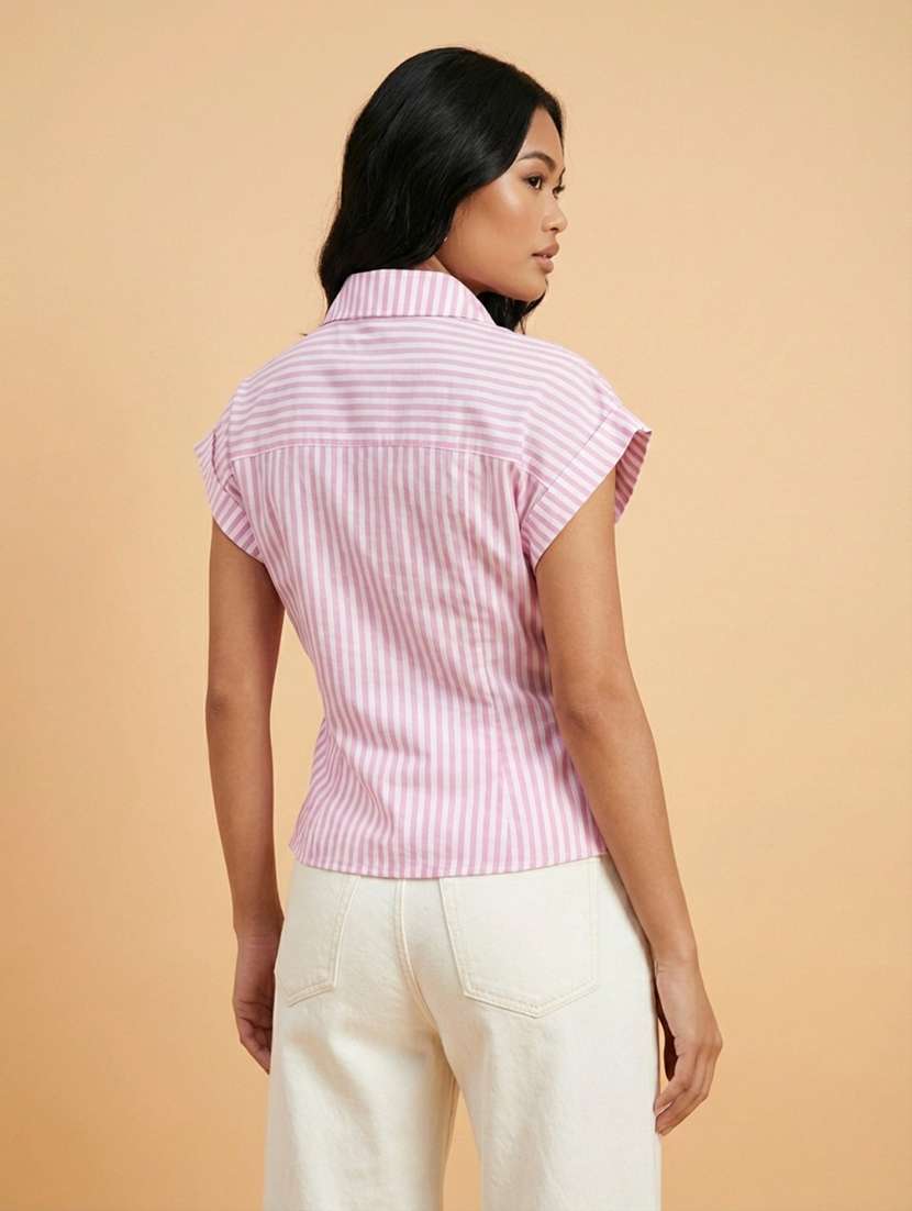 women solid collared short sleeve wrap shirt - 22373368 -  Standard Image - 1