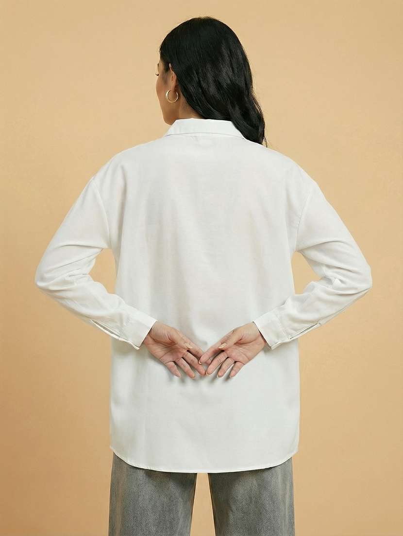 women solid collaerd long sleeve oversized shirt - 22373380 -  Standard Image - 1