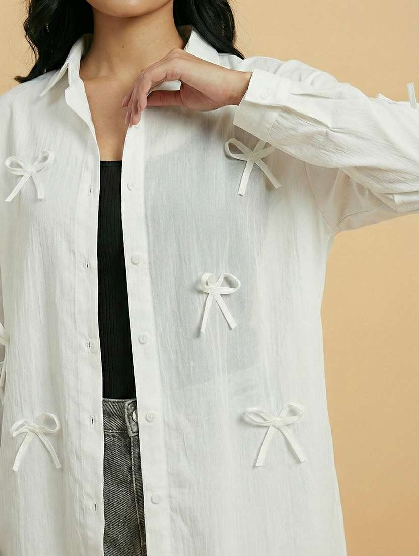 women solid collaerd long sleeve oversized shirt - 22373380 -  Standard Image - 4