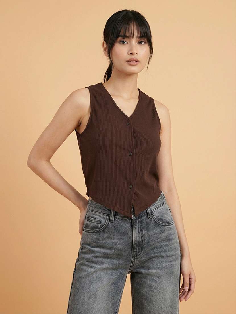 women solid sleeveless vest top