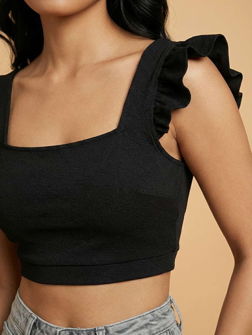 women solid sleeveless back tie crop top - 22373394 -  Standard Image - 4